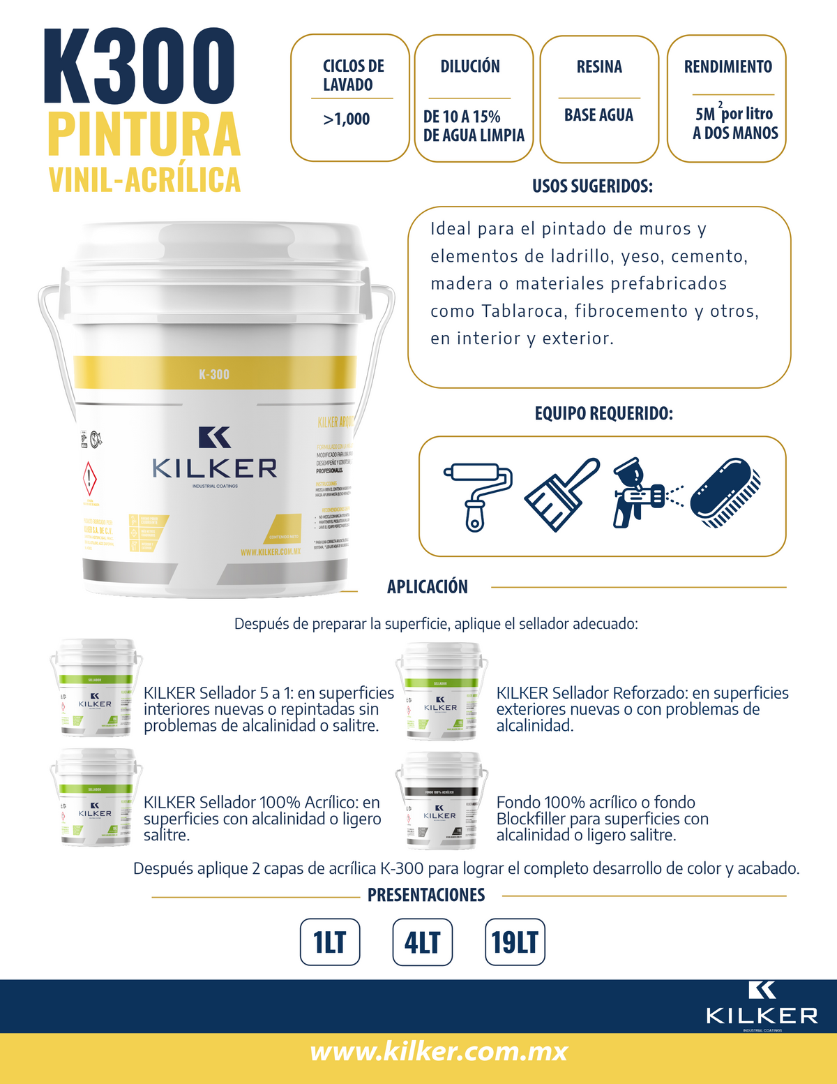 Pintura vinílica K-300 Blanco 19lts